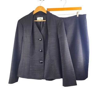 Le Suit Womens Skirt Suit Size 18 Black Silver Shimmer Sparkly Thread Dressy